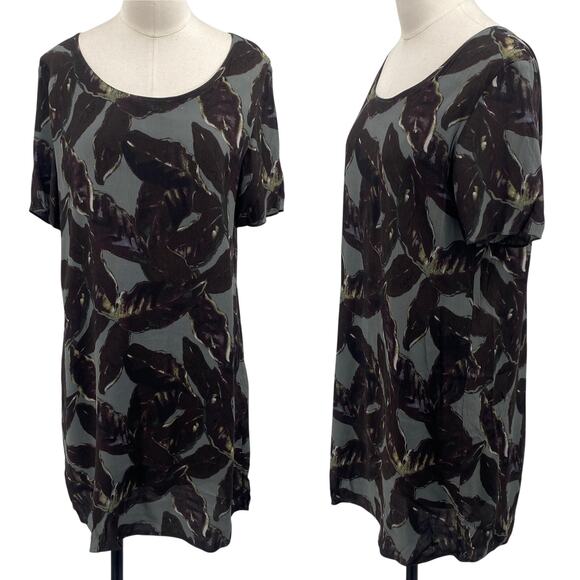 Aritzia Dresses & Skirts - Aritizia Wilfred Teigan Mini Dress Leaf Print Short Sleeve Shift Green Gray S